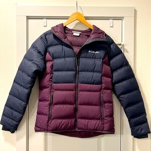 Columbia 700 Fill Down Navy & Purple Hooded Puffer Jacket - M